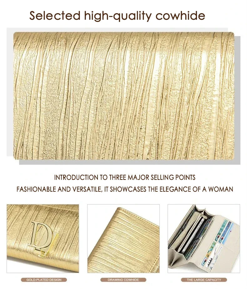 Fashion Women Long Wallets Female Long Phone Purse Luxury Genuine Leather Ladies Card Holder Stripe Wallet Cartera De Mujer