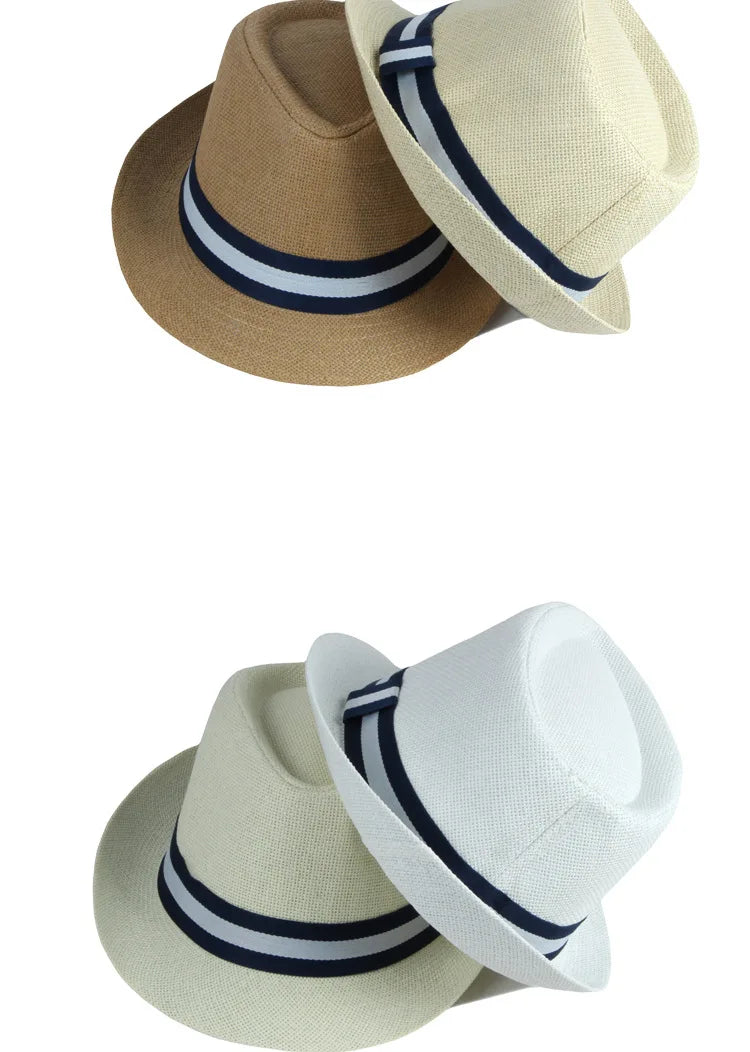 Summer Men's Jazz Hat British Retro Spy Hat Beach Casual Straw Woven Small Top Hat Female Stripe Belt Fedoras Hat Panama Cap