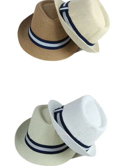 Summer Men's Jazz Hat British Retro Spy Hat Beach Casual Straw Woven Small Top Hat Female Stripe Belt Fedoras Hat Panama Cap