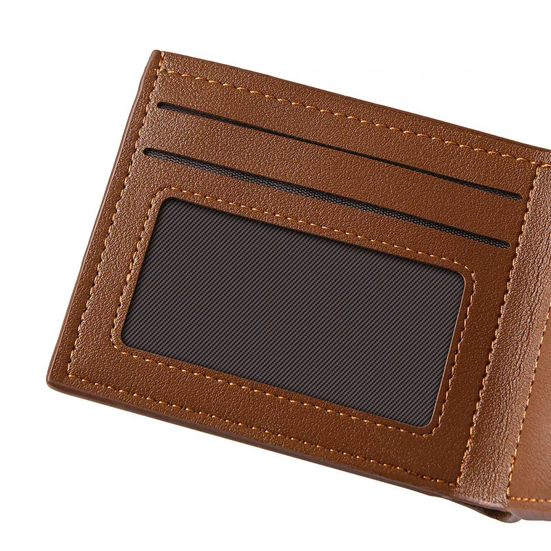 Men's Wallet Pu Leather Short NO Zipper Buckle Wallet Solid Color Wear-Resistant Leather Clip Daily Casual Fashion Zero Wallet