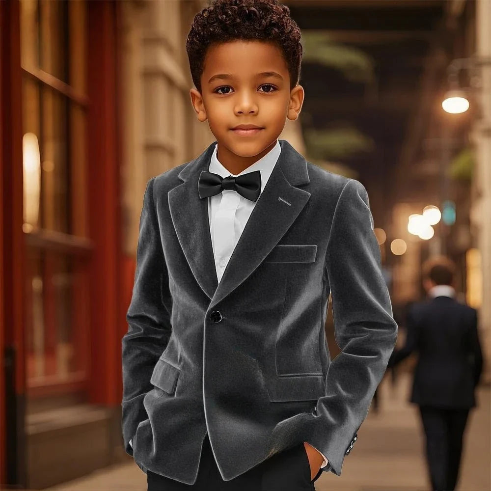 Autumn Velvet Boys Suits 2 Pieces Jacket Pants Piano Performance Outfit Elegant Notched Lapel Kids Suit Set 2-20T
