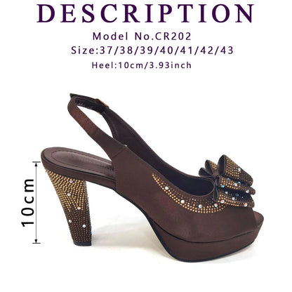 Women High Heels Sandals Printing Flower Material with Rhinestone Italian Design Coffee Color Open-Toed Shoes