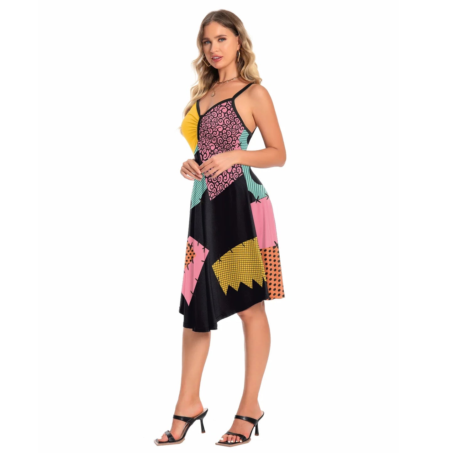 Halloween Nightmare Christmas Sally Dress Spaghetti Strap Women's Sexy Backless Dresses Patchwork Vestidos