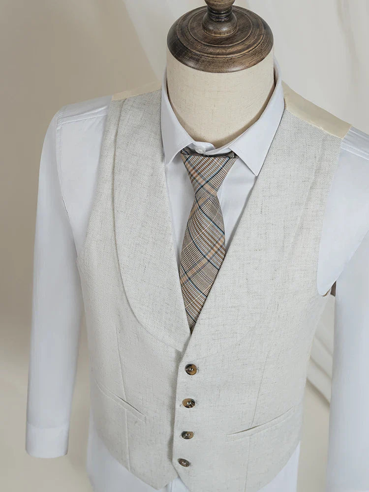 Turkish Style 3-Piece Set (Jacket + Vest + Pants) Elegant Men's Suit Beige Man Jacket Slim-Fit Full Men's Suit Business Office