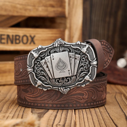 A Western-Buckle PU Belt Suitable for Both Men and Women, A Unique and Retro Brown Belt (With Perforated Nails Included)