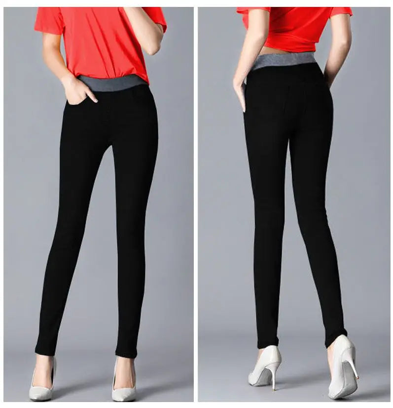 Winter Plus Velvet Stretch Jeans Women Oversize 40 High Waist Skinny Vaqueros Thick Warm Denim Trousers Fashion Mom Pencil Pants