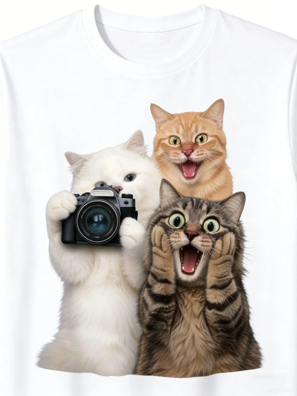 Funny Short Sleeved Shirt Surprised By The Photo The Cat Lady Has Short Sleeves Comfortable Home Plus Size Short Sleeved Shirt