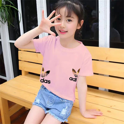Kids T-shirts Summer Letter Stamp O-neck Short Sleeve -Tshirts+Pants Suits 2-12 Years Boys Girls Casual Outfits Children Clothes