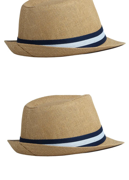 Summer Men's Jazz Hat British Retro Spy Hat Beach Casual Straw Woven Small Top Hat Female Stripe Belt Fedoras Hat Panama Cap
