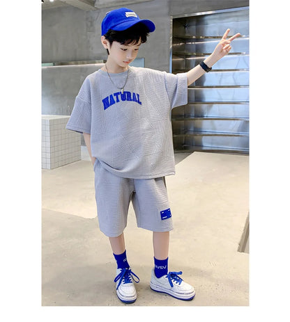 Boys Summer Casual Sets Thin Handsome T-shirt + Loose Shorts 2Pcs Kids Sportswear Loungewear Outfit Teenager Suit 5-14 Years