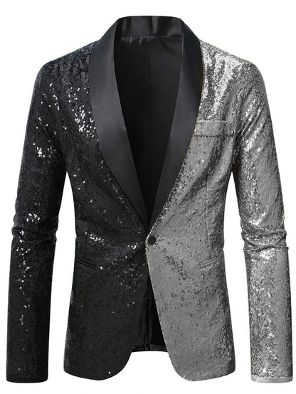 2026 Men's Suit Jacket, Shiny Sequin Stage Performance Coat, White Silver Blue Red Purple Blazers V-neck Single Button S-XXL