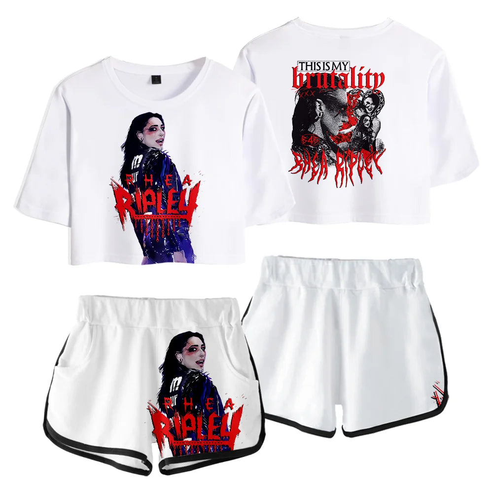 Rhea Ripley Merch Tops Two Piece Set Shorts+Lovely TShirt Harajuku Streetwear Girl Sets Everyday Wear