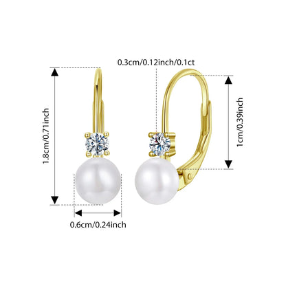 Freshwater Pearl Earrings for Women Wedding, Round Cut Lab Diamond 925 Sterling Silver Drop Dangle Ear Buckles