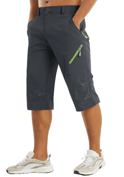 Below Knee Length Summer Waterproof Shorts Mens Quick Drying 3/4 Capri Pants Hiking Walking Sports Outdoor Nylon Shorts