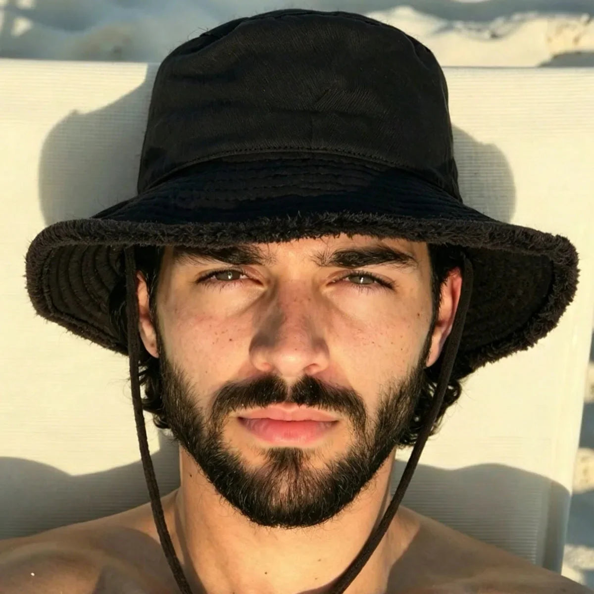 Fashion Men Fisherman Hats Foldable Bob Bucket Hat with Big Brim Sunscreen with Adjust Chin Rope Caps Beach Fishing Gorras Hat