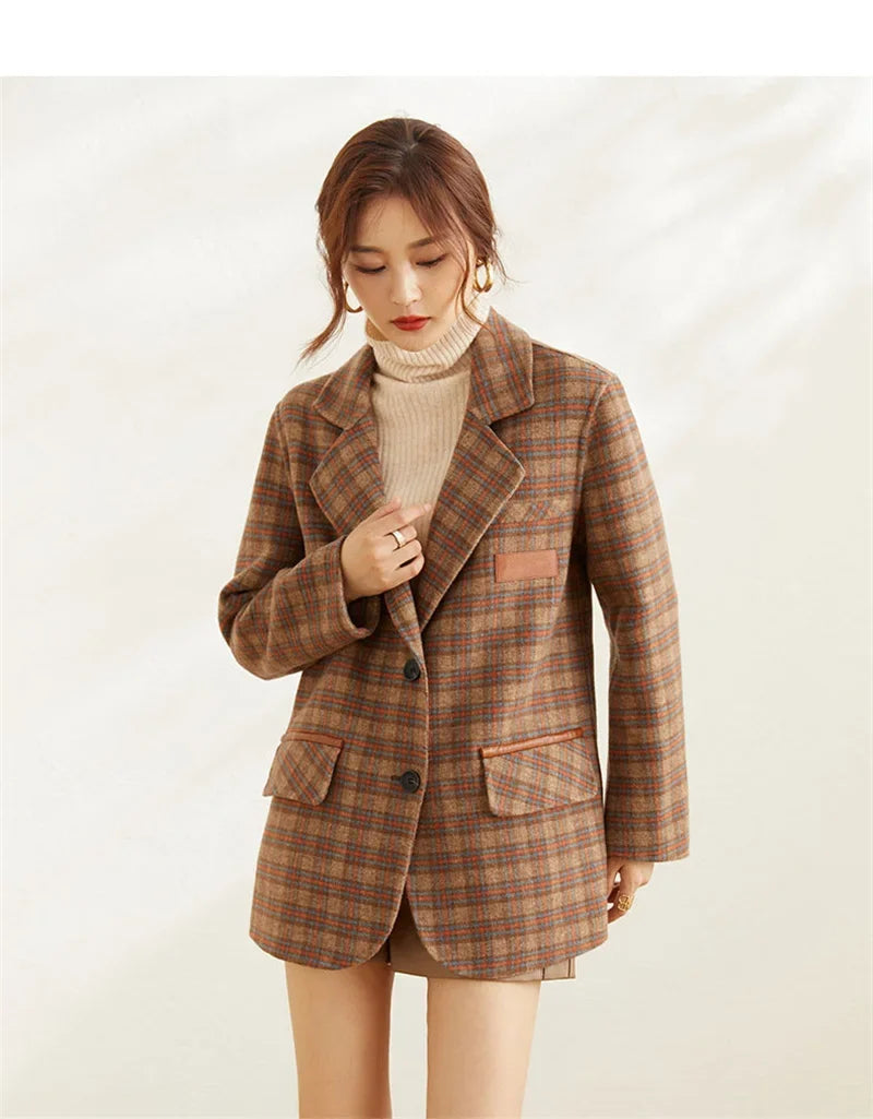 Plaid Suit Women's Jacket Autumn Winter 2025 New Fashion Long Sleeve Warm Blazer Female Coats Casual Office Ladies Overcoat Tops