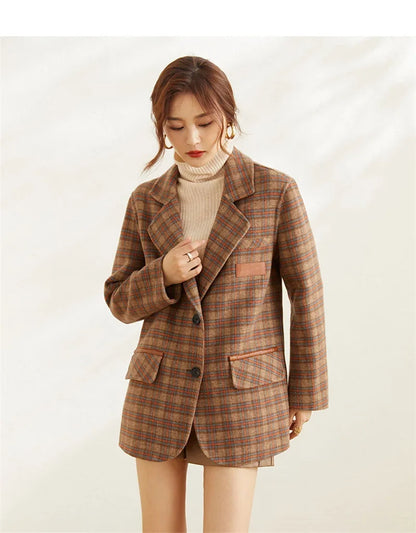 Plaid Suit Women's Jacket Autumn Winter 2025 New Fashion Long Sleeve Warm Blazer Female Coats Casual Office Ladies Overcoat Tops