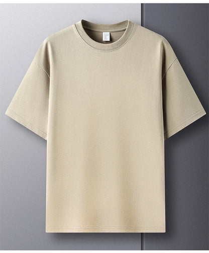 High quality 100% cotton short sleeve men's T-shirt summer round neck loose casual solid color plus size breathable top women