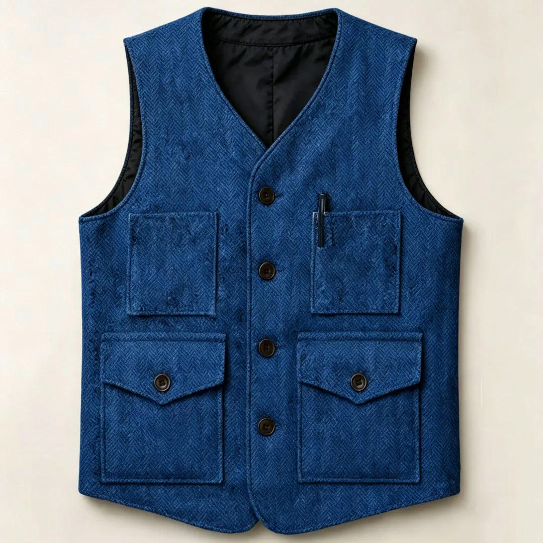 Men Vest Brown Herringbone Single Button With Pocket Waistcoat For Wedding Party Business Work Office Daily Casual Men Suit Vest