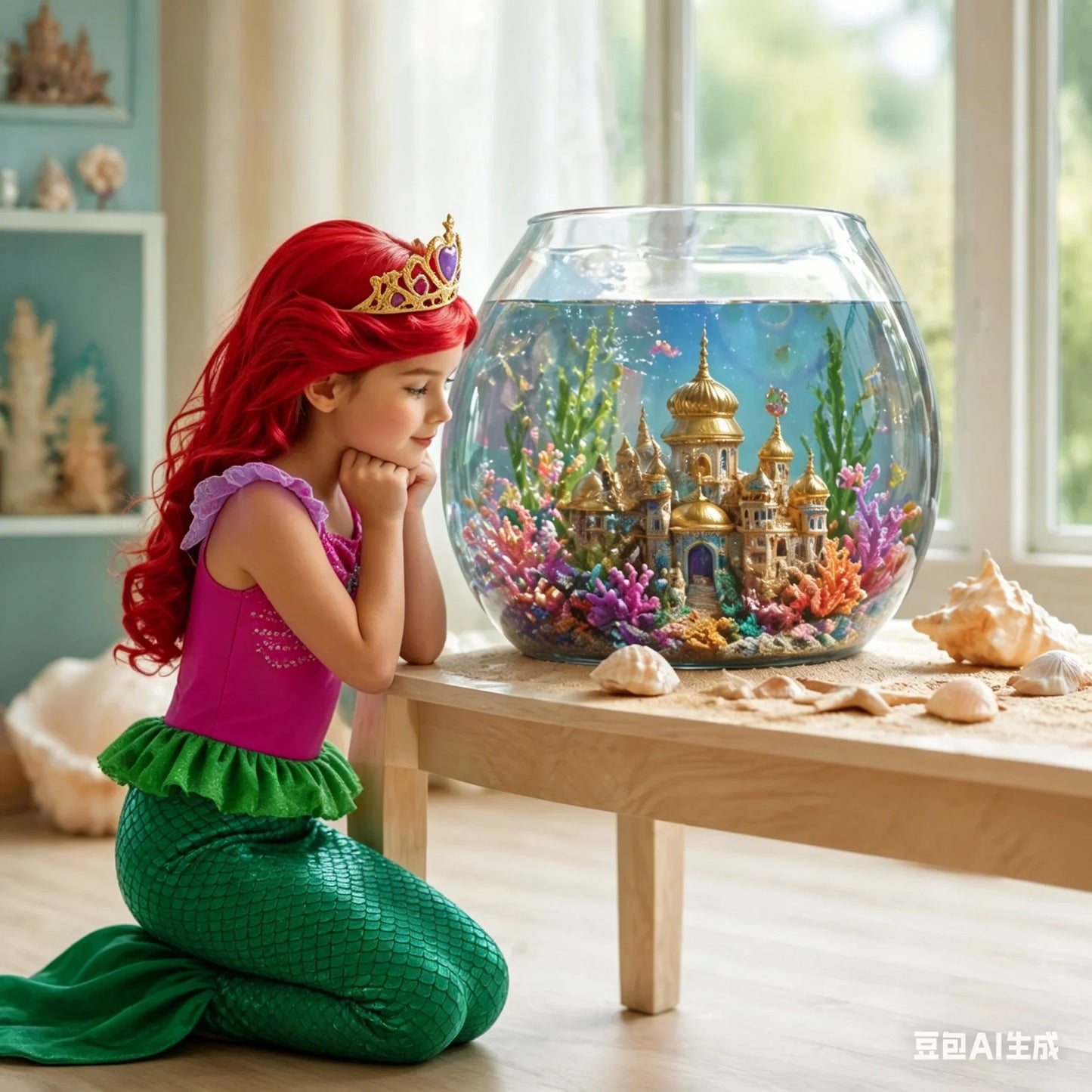 Ariel Little Mermaid Short Sleeve Tulle Dress for Girls Cosplay Princess Costume Carnival Birthday Party Outfit 2-8Y Vestido