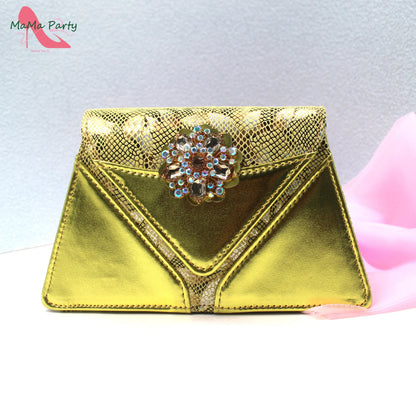 Special Design New Coming INS Hot Sale African Women Shoes and Bag Set in Pink Color with Shinning Crystal for Party