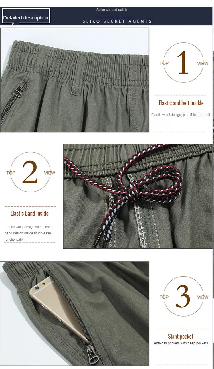2024 Shorts Men Bermuda Cotton Pocket Zip Cargo Shorts Fashion Style Elastic Army Male Summer Casual Knee Length Vintage Yellow