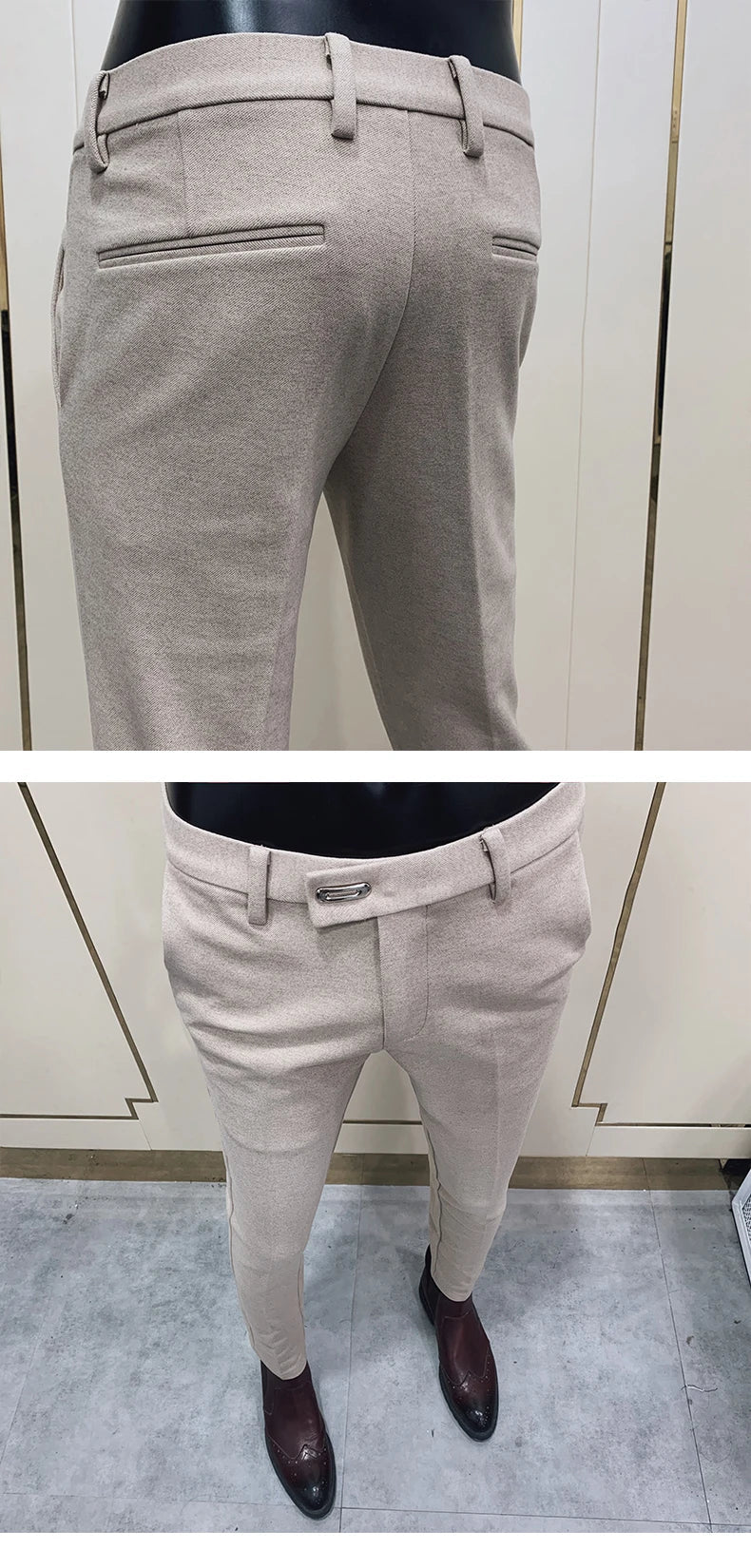 2025 Winter Men Suit Pants Woolen Thicken Keep Warm Formal Trousers Pantalones Hombre Solid Casual Slim Fit Pants Men Clothing