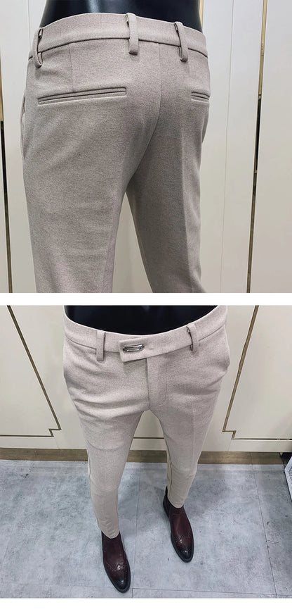 2025 Winter Men Suit Pants Woolen Thicken Keep Warm Formal Trousers Pantalones Hombre Solid Casual Slim Fit Pants Men Clothing