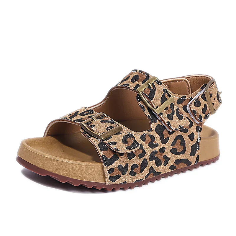 Summer Kids Toddler Boys Girls Casual Leopard Print Sandals Double Buckle Non-Slip Soft Sole for Daily Outdoor Beach Wear