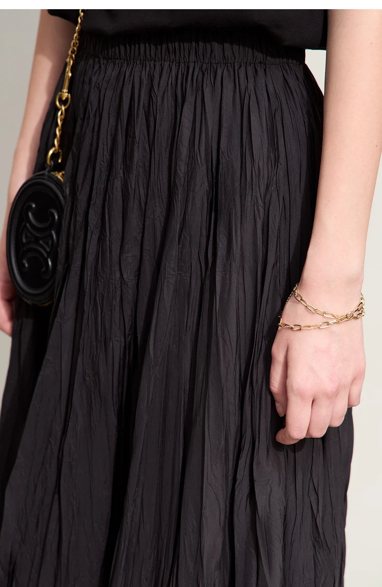 Minimalism Pleated A-Line Skirts Women 2024 Summer New Baiscs Rubber Band Waist Irregular Loose Large Hem Skirt 12442081
