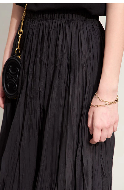 Minimalism Pleated A-Line Skirts Women 2024 Summer New Baiscs Rubber Band Waist Irregular Loose Large Hem Skirt 12442081
