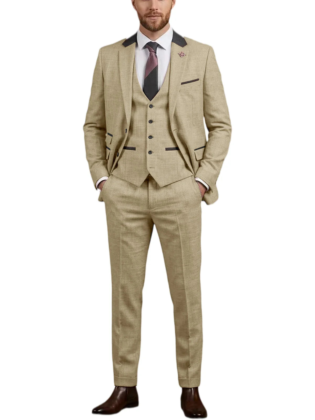 Men's Linen 3 Piece Suit Notch Lapel 2 Buttons Slim Fit Blazer Vest Pants Set Breathable Lightweight For Groom Business Casual
