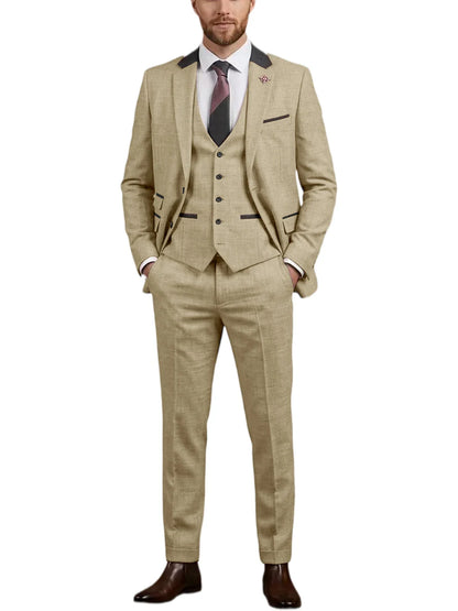 Men's Linen 3 Piece Suit Notch Lapel 2 Buttons Slim Fit Blazer Vest Pants Set Breathable Lightweight For Groom Business Casual