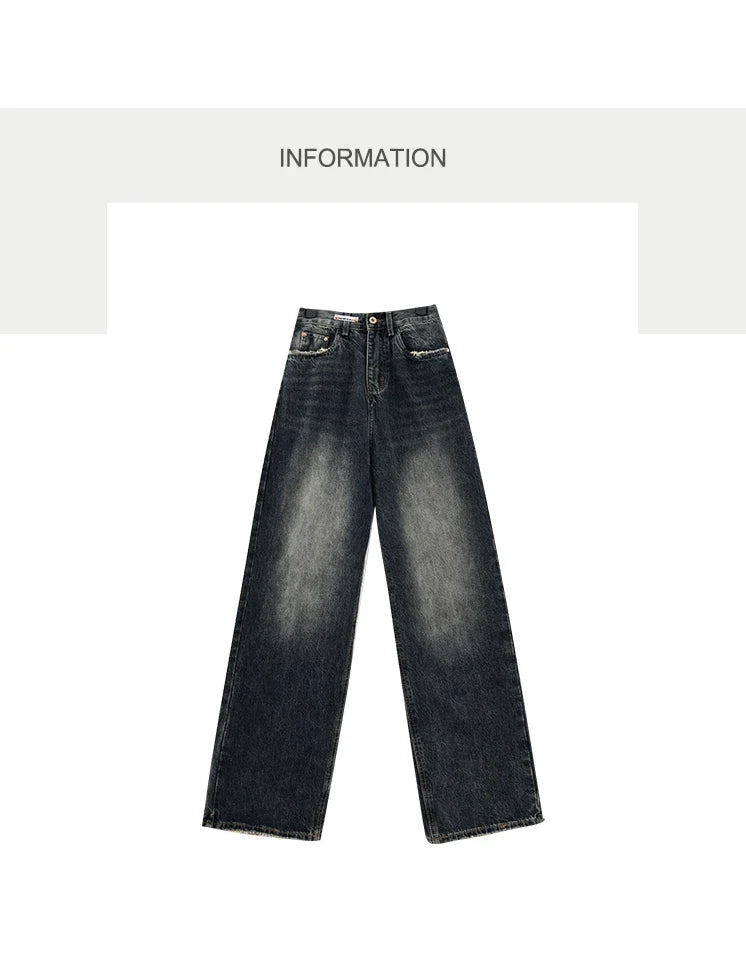 Harajuku Streetwear Retro Fashion Autumn Women High Waist Jeans Loose Wide Leg Straight Loose Denim Trousers Y2K Baggy Pants