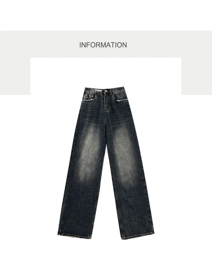 Harajuku Streetwear Retro Fashion Autumn Women High Waist Jeans Loose Wide Leg Straight Loose Denim Trousers Y2K Baggy Pants