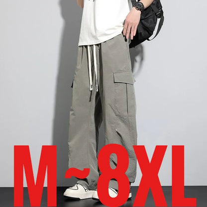 Big Size 8XL Men Casual Pants Elastic Waist Cargo Trouser Male Scimitar Banana Curved Plus Large Drawstring Fashion Straight 6XL