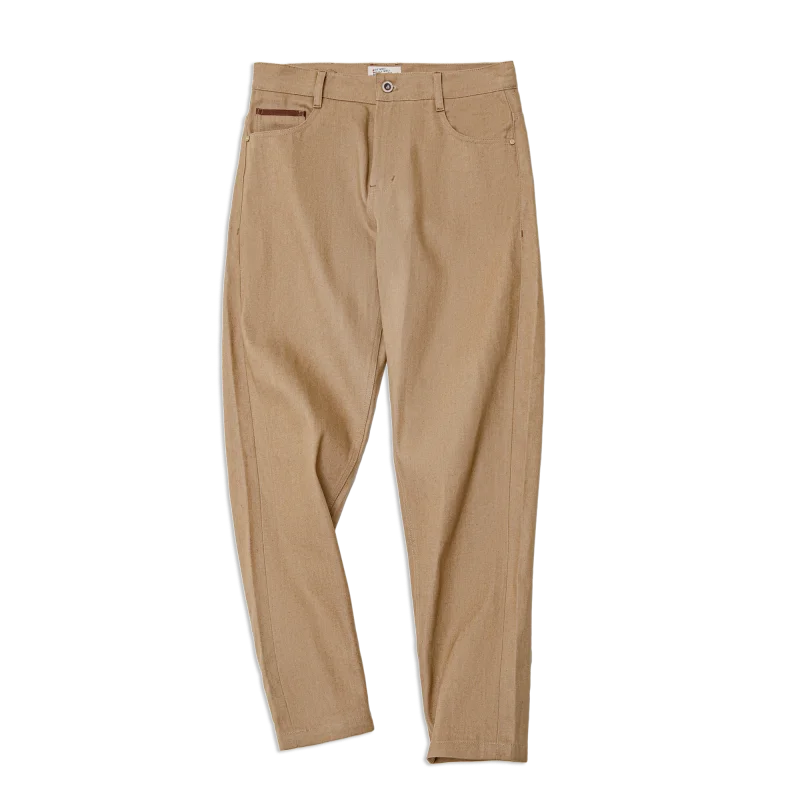 Retro 11.7oz Red-Line Selvedge Raw Denim Jeans for Men's Khaki Well-fitting Straight Pants Mid-waist Casual Fall Trousers