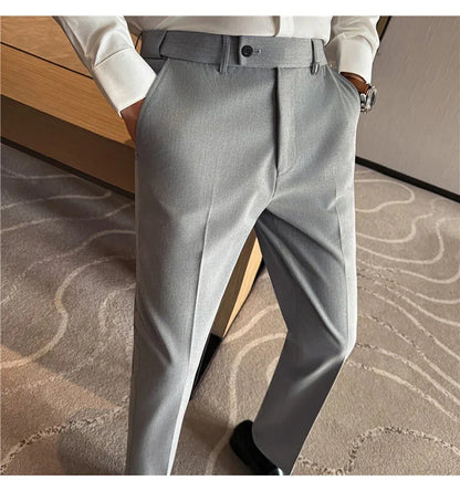 High Quality Invisible Elastic Waist Business Casual Suit Pants Built-in Anti Slip Strip Slim Fit Office Social Dress Trousers