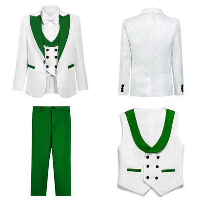 Jacquard High Quality Boys Formal Suit Set 4 Pieces Christmas Party Wear Peak Lapel Kids Slim Fit Suits Wedding Guest Clothes