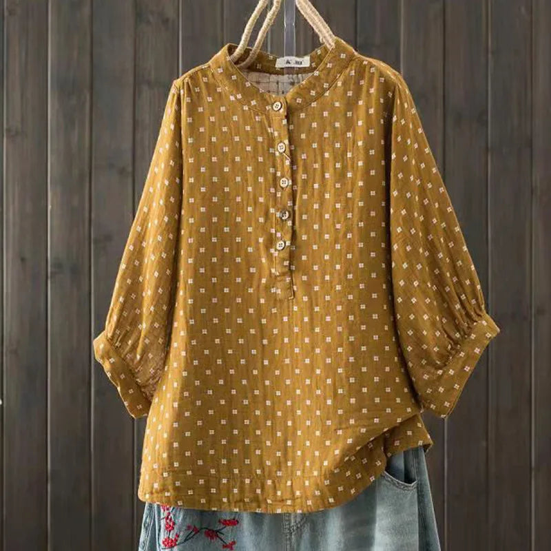 Women's blouse women Japanese cotton yarn print shirts & blouses summer top three-quarter sleeve shirt women's clothing