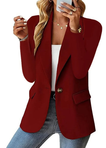 Women's Single Button Straight Anti-Wrinkle Jacket Long Sleeve Jacket  Formal Business Path OL Office Lady  Spring and Fall
