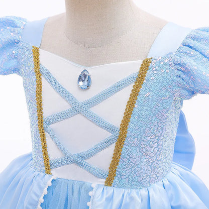 Summer Kids Cinderalla Princess Cosplay Costume Clothes Girls Sequins Dress with Crown Gloves Birthday Party Ball Gown 2-10 Y