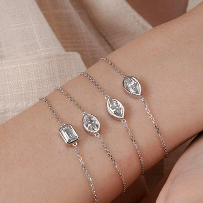 1/2CT Bezel Set Pear Oval Cut Moissanite Solitaire Link Bracelet Women S925 Silver Dainty Diamond Bridal Wrist Chain Gift