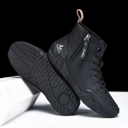 New 2025 Handmade Casual Shoes Men Sneakers Ankle Boots Leather Side Zipper Comfortable Breathable Anti-Slip Outdoor Walking