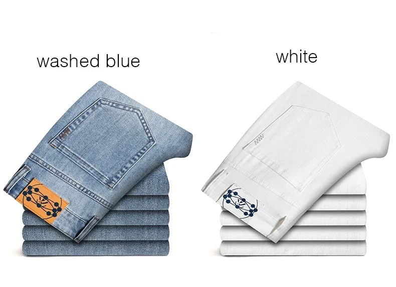 New Summer 98% Cotton Men's Business Casual Jeans Straight Soft Stretch Fabric Baggy Denim Pants Male Brand Trousers