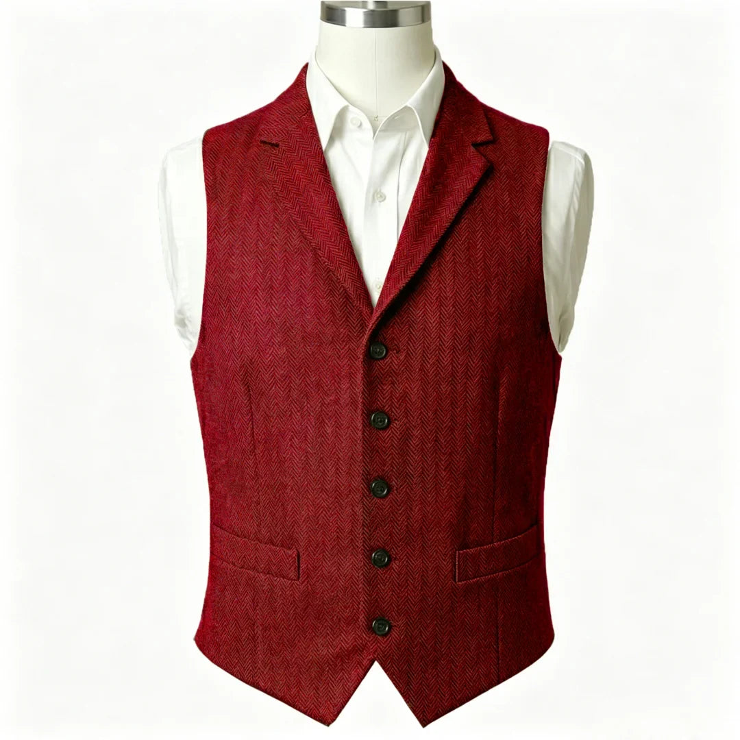 Men Vest Army Green Herringbone Single Button With Lapel Waistcoat For Wedding Business Office Work Daily Casual Men Suit Vest