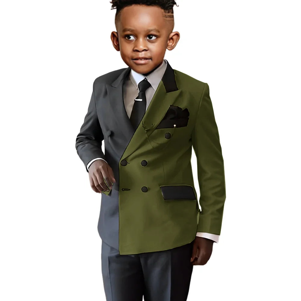 Fashionable Colour-blocked Boys Suits 2 Pieces Piano Performance Wear,Double Breasted Kids Tuxedo Sets Wedding Party Outfit