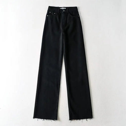 Women's High Waist Jeans 2025 Spring Fall Relaxed Straight Leg Raw Hem Floor-Length Vintage Inspired Daily Uniform