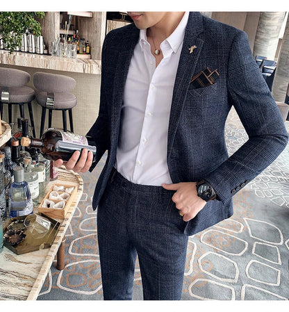 Men's Slim Fit Business Suit High Quality Boutique Fashion Two-Piece Set Handsome Trend Banquet Four Seasons Trousers Included