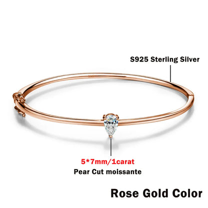 1CT Solitaire Waterdrop Moissanite Bangles for Women 925 Sterling Silver Pear Cut Diamond Bracelet with Certificate Fine Jewelry